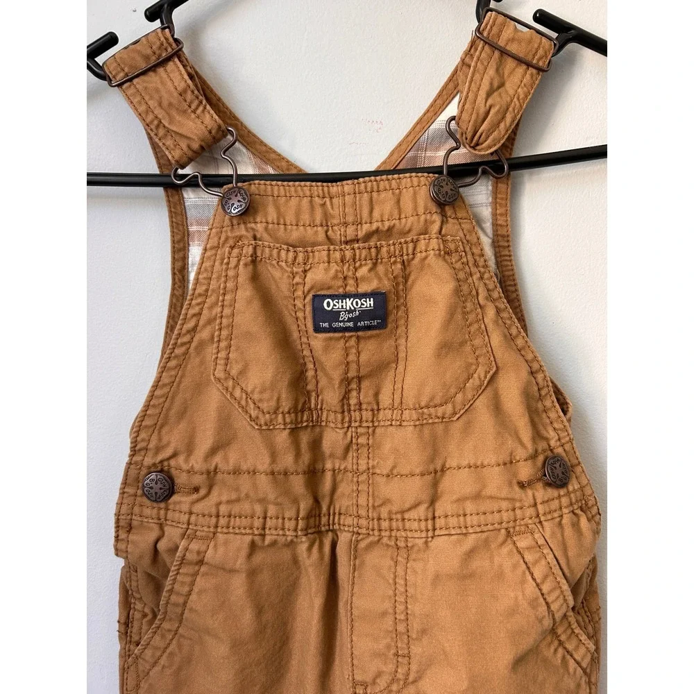 OshKosh Bgosh Toddler Boys Brown Canvas Flannel Lined Overalls 2T 2Q084910